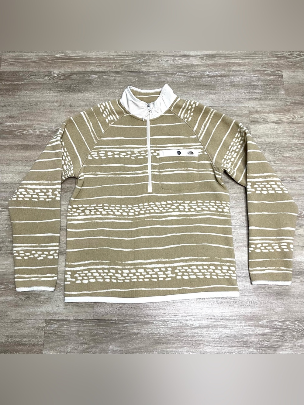 The North Face Men's Gordon Lyons  Quarter Zip Fleece Pullover Tan Cream Sz M